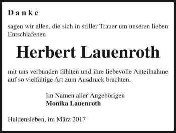 Traueranzeige von Herbert Lauenroth  von Magdeburger Volksstimme