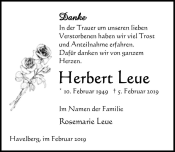 Traueranzeige von Herbert Leue  von Magdeburger Volksstimme