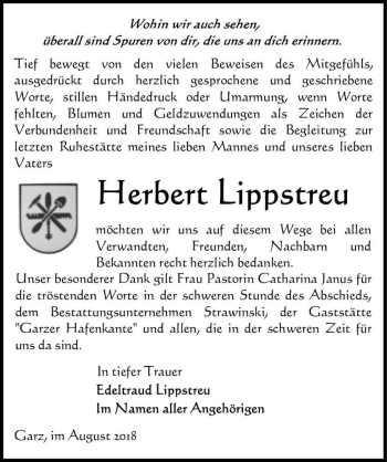 Traueranzeige von Herbert Lippstreu  von Magdeburger Volksstimme