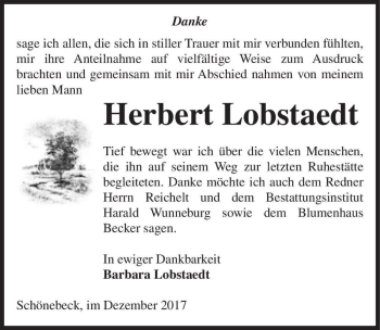 Traueranzeige von Herbert Lobstaedt  von Magdeburger Volksstimme