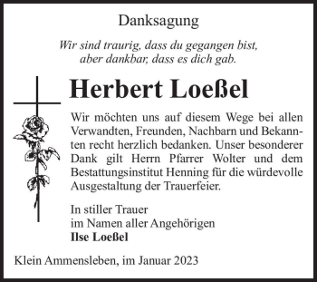 Traueranzeige von Herbert Loeßel  von Magdeburger Volksstimme