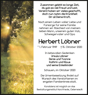Traueranzeige von Herbert Löbner  von Magdeburger Volksstimme