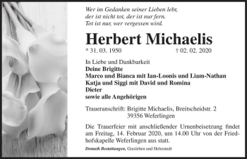 Traueranzeige von Herbert Michaelis  von Magdeburger Volksstimme