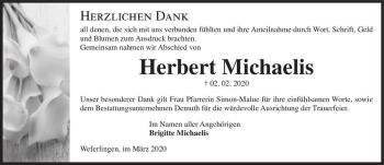 Traueranzeige von Herbert Michaelis  von Magdeburger Volksstimme