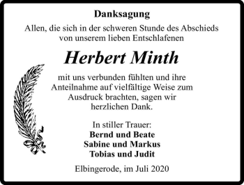 Traueranzeige von Herbert Minth  von Magdeburger Volksstimme