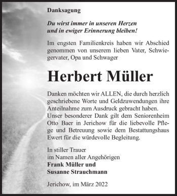 Traueranzeige von Herbert Müller  von Magdeburger Volksstimme