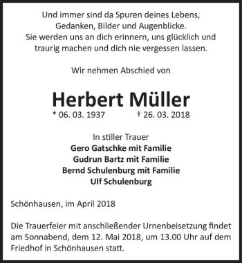 Traueranzeige von Herbert Müller  von Magdeburger Volksstimme