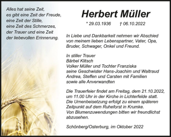 Traueranzeige von Herbert Müller  von Magdeburger Volksstimme