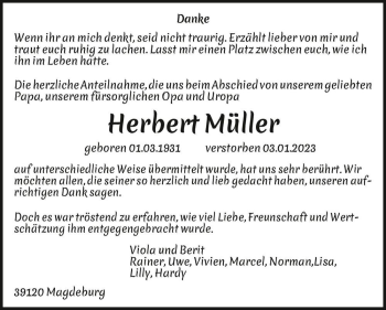 Traueranzeige von Herbert Müller  von Magdeburger Volksstimme
