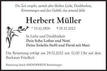 Traueranzeige von Herbert Müller  von Magdeburger Volksstimme