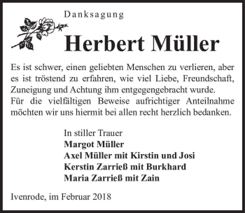 Traueranzeige von Herbert Müller  von Magdeburger Volksstimme