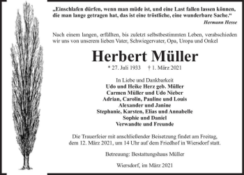 Traueranzeige von Herbert Müller  von Magdeburger Volksstimme