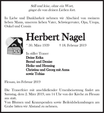 Traueranzeige von Herbert Nagel  von Magdeburger Volksstimme