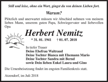 Traueranzeige von Herbert Nemitz  von Magdeburger Volksstimme