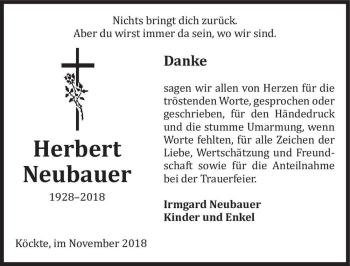 Traueranzeige von Herbert Neubauer  von Magdeburger Volksstimme