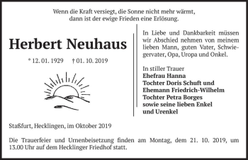 Traueranzeige von Herbert Neuhaus  von Magdeburger Volksstimme