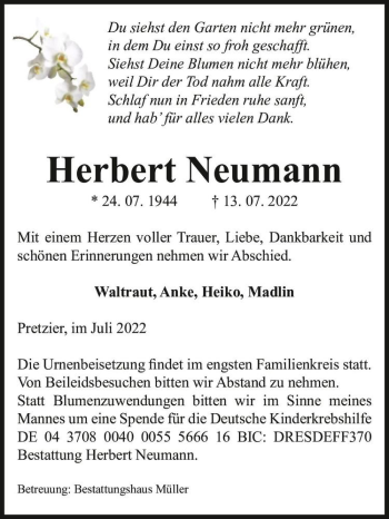 Traueranzeige von Herbert Neumann  von Magdeburger Volksstimme