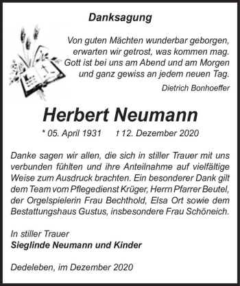 Traueranzeige von Herbert Neumann  von Magdeburger Volksstimme