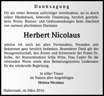Traueranzeige von Herbert Nicolaus  von Magdeburger Volksstimme