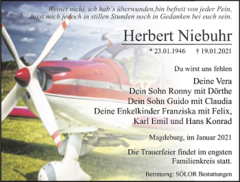 Traueranzeige von Herbert Niebuhr  von Magdeburger Volksstimme