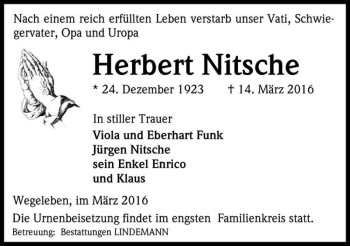 Traueranzeige von Herbert Nitsche  von Magdeburger Volksstimme