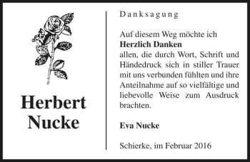 Traueranzeige von Herbert Nucke  von Magdeburger Volksstimme