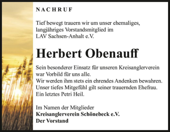 Traueranzeige von Herbert Obenauff  von Magdeburger Volksstimme