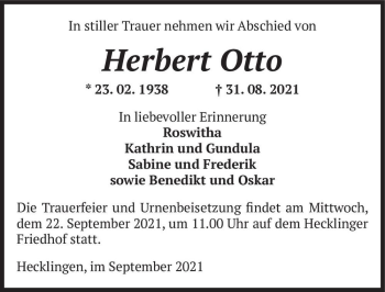 Traueranzeige von Herbert Otto  von Magdeburger Volksstimme