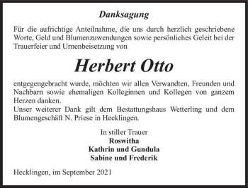 Traueranzeige von Herbert Otto  von Magdeburger Volksstimme