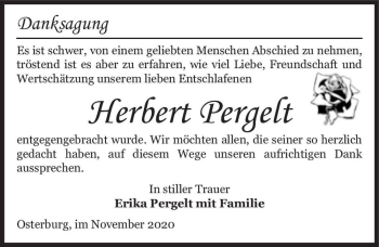 Traueranzeige von Herbert Pergelt  von Magdeburger Volksstimme