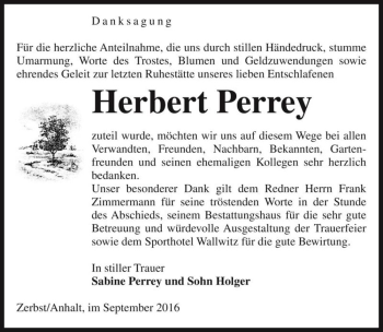 Traueranzeige von Herbert Perrey  von Magdeburger Volksstimme