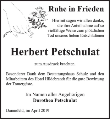 Traueranzeige von Herbert Petschulat  von Magdeburger Volksstimme