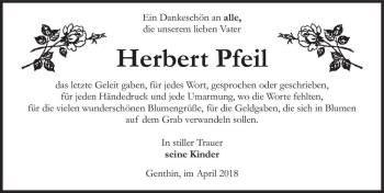 Traueranzeige von Herbert Pfeil  von Magdeburger Volksstimme