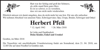 Traueranzeige von Herbert Pfeil  von Magdeburger Volksstimme