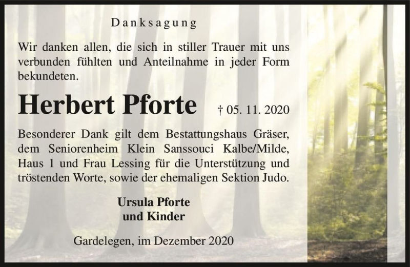  Traueranzeige für Herbert Pforte  vom 05.12.2020 aus Magdeburger Volksstimme