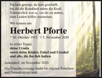 Traueranzeige von Herbert Pforte  von Magdeburger Volksstimme