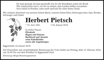 Traueranzeige von Herbert Pietsch  von Magdeburger Volksstimme