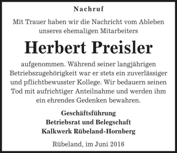 Traueranzeige von Herbert Preisler  von Magdeburger Volksstimme