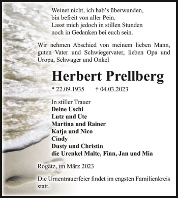 Traueranzeige von Herbert Prellberg  von Magdeburger Volksstimme