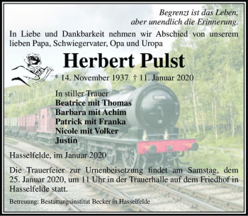 Traueranzeige von Herbert Pulst  von Magdeburger Volksstimme