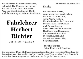Traueranzeige von Herbert Richter  von Magdeburger Volksstimme