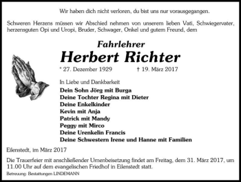 Traueranzeige von Herbert Richter  von Magdeburger Volksstimme