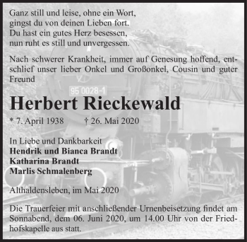 Traueranzeige von Herbert Rieckewald  von Magdeburger Volksstimme