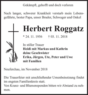 Traueranzeige von Herbert Roggatz  von Magdeburger Volksstimme