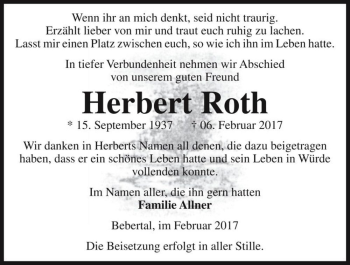 Traueranzeige von Herbert Roth  von Magdeburger Volksstimme