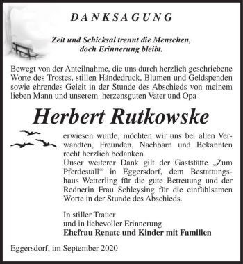 Traueranzeige von Herbert Rutkowske  von Magdeburger Volksstimme
