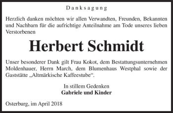 Traueranzeige von Herbert Schmidt  von Magdeburger Volksstimme