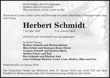 Traueranzeige von Herbert Schmidt  von Magdeburger Volksstimme