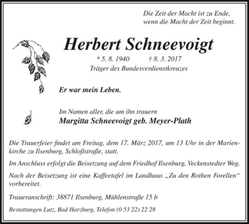 Traueranzeige von Herbert Schneevoigt  von Magdeburger Volksstimme