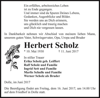 Traueranzeige von Herbert Scholz  von Magdeburger Volksstimme